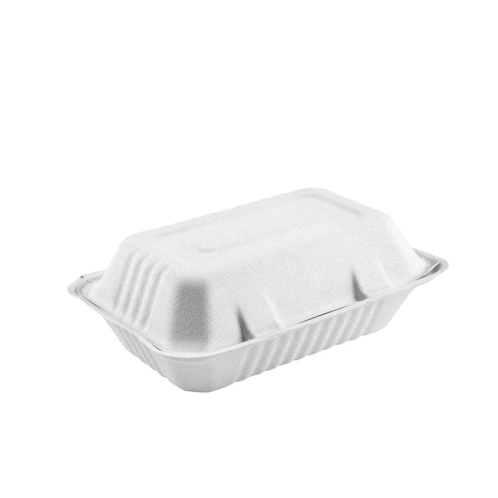9 in. Natural Sugarcane Clamshell Containers (300 Pack) 2019000018