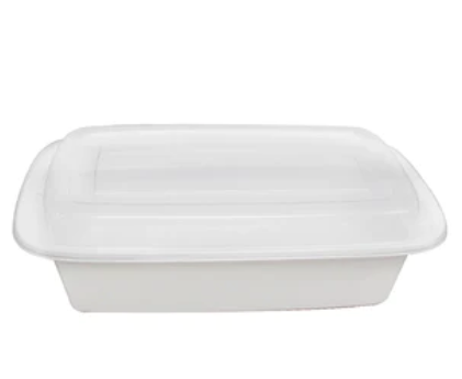 TD 38oz Microwaveable PP White Rectangular Container W/ Lid - 150 Sets